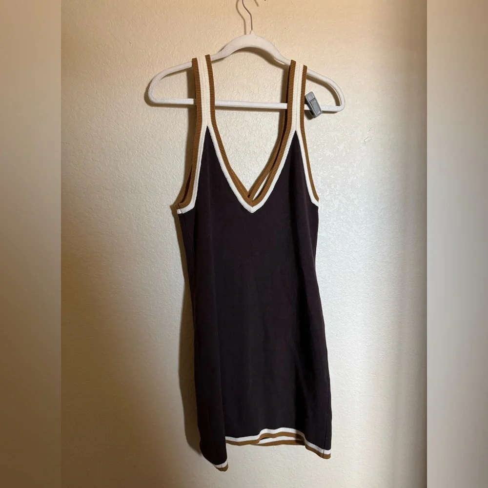 Free People Beach Blaire Knit Mini Dress Sz‎ L Brown Keyhole